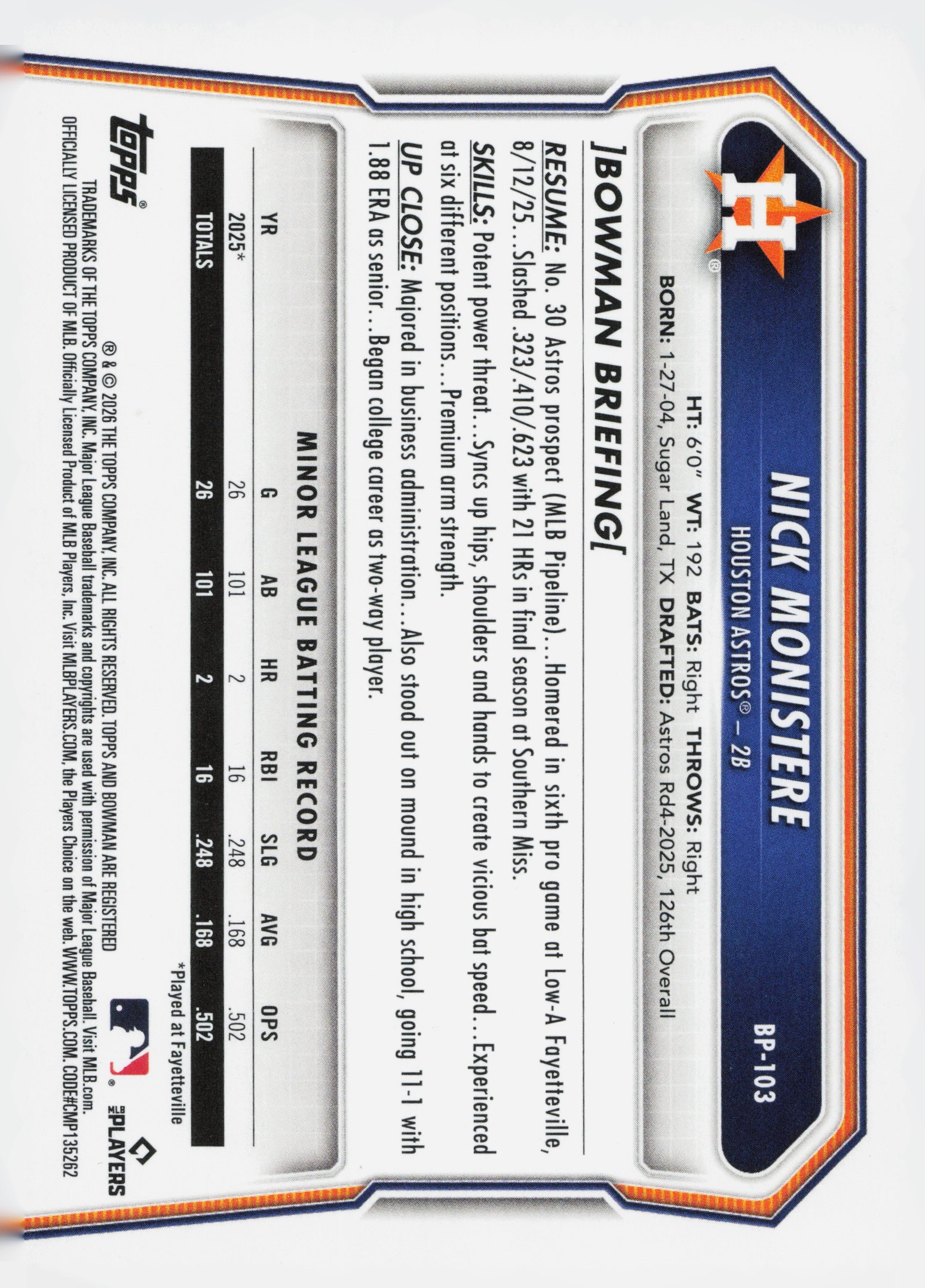 Nick Monistere back