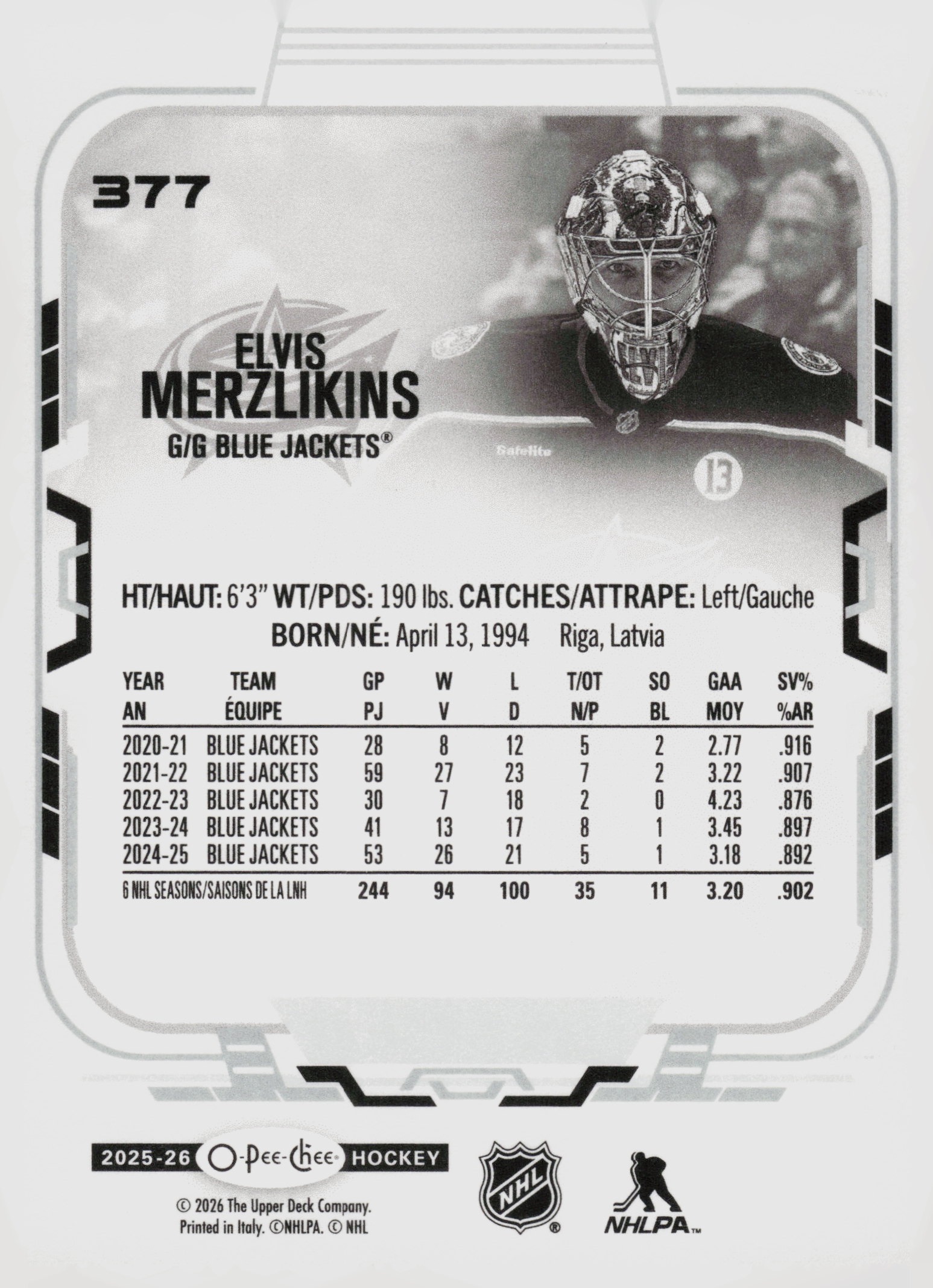 Elvis Merzlikins back