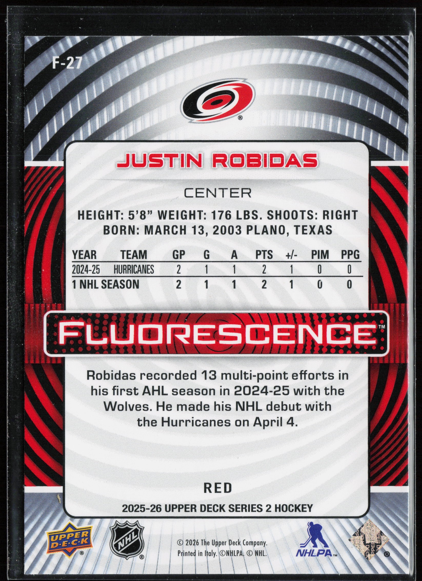 Justin Robidas #F-27 back