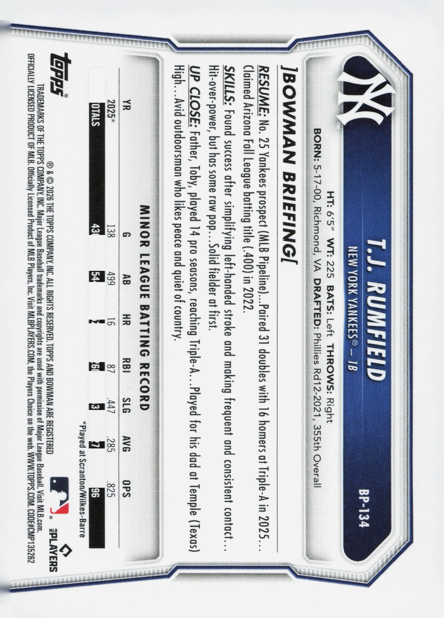 T.J. Rumfield back